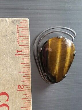 Vintage Tiger's Eye Statement Brooch In Silver